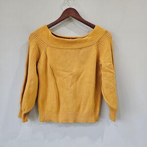 Anthropologie Moth Women's Dancer Off the Shoulder Sweater Small Mustard Yellow